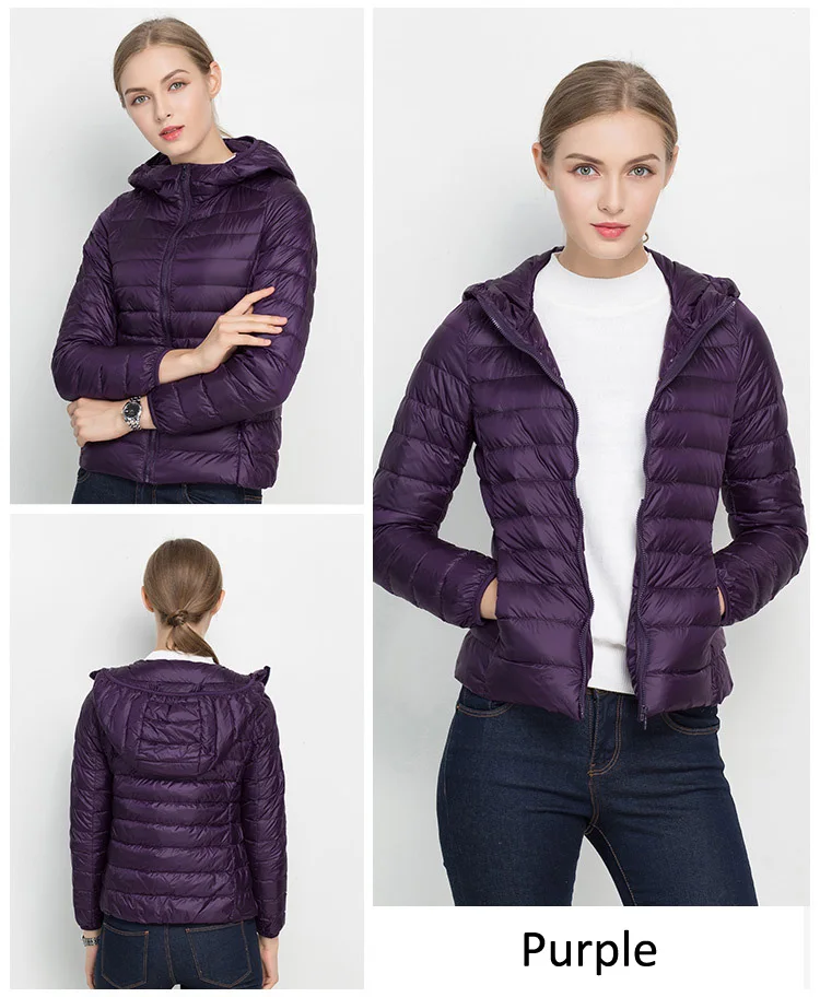 Winter Women Hooded Puffer Jackets Ultra Light Down Jacket Warm Coat Parka Female Portable Outwear Windbreaker Quilted Jacket