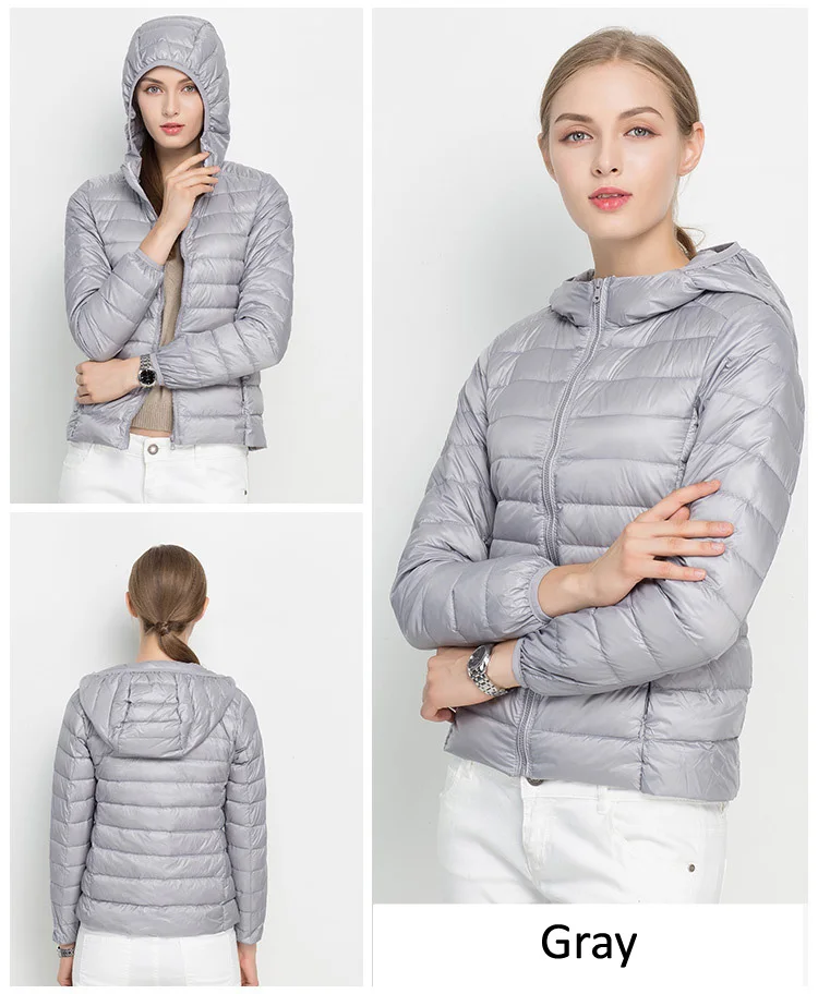 Winter Women Hooded Puffer Jackets Ultra Light Down Jacket Warm Coat Parka Female Portable Outwear Windbreaker Quilted Jacket