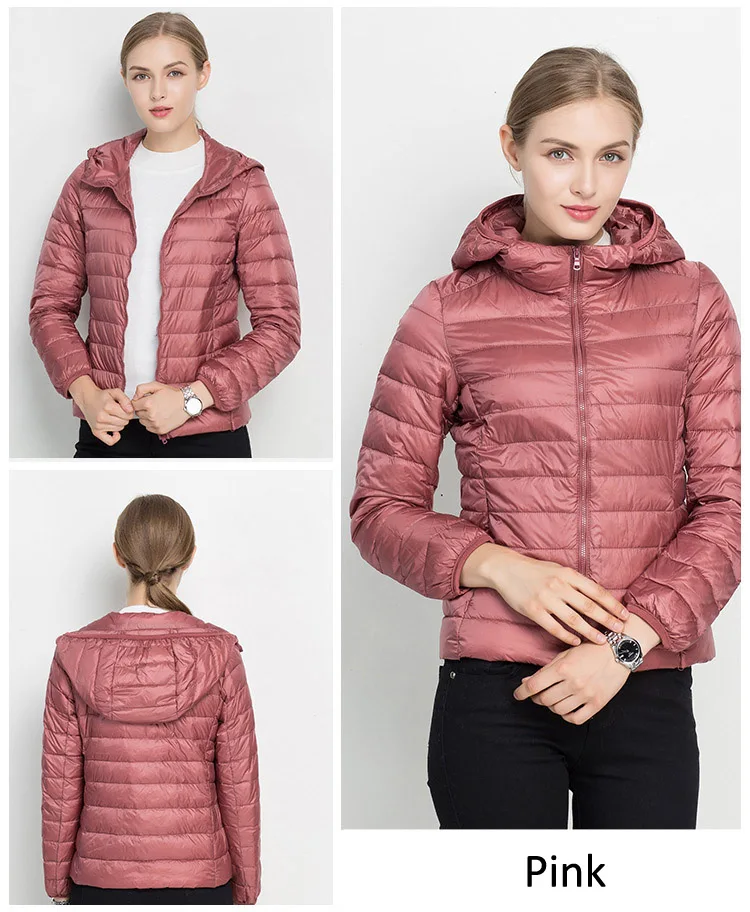 Winter Women Hooded Puffer Jackets Ultra Light Down Jacket Warm Coat Parka Female Portable Outwear Windbreaker Quilted Jacket