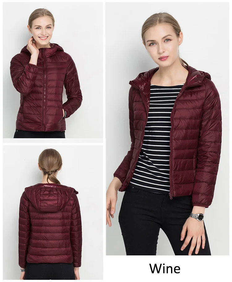 Winter Women Hooded Puffer Jackets Ultra Light Down Jacket Warm Coat Parka Female Portable Outwear Windbreaker Quilted Jacket