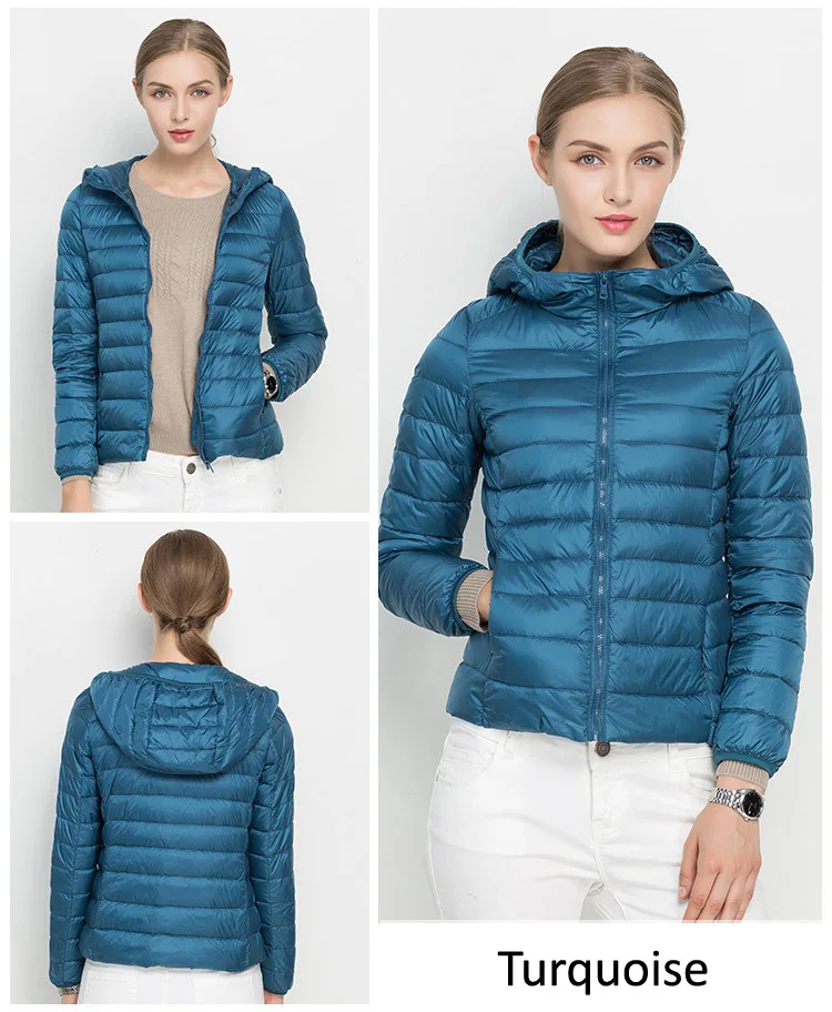 Winter Women Hooded Puffer Jackets Ultra Light Down Jacket Warm Coat Parka Female Portable Outwear Windbreaker Quilted Jacket