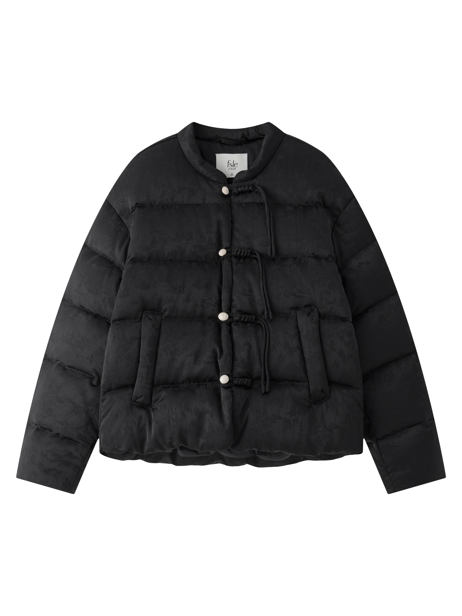 FSLE 115.2G Filling Amount Stand-up Collar New Chinese Style Down Coat For Women 2024 New Jacquard Warm Casual Jacket 24FS14068