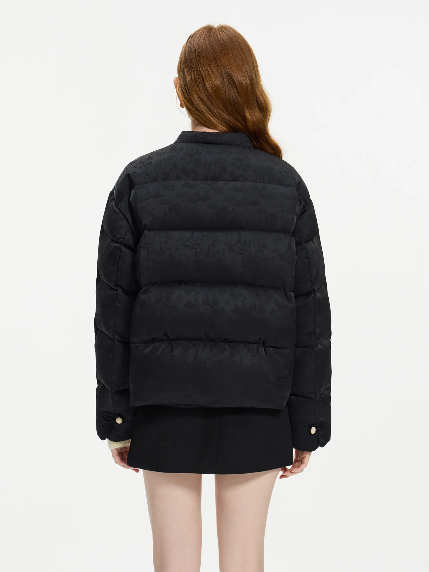 FSLE 115.2G Filling Amount Stand-up Collar New Chinese Style Down Coat For Women 2024 New Jacquard Warm Casual Jacket 24FS14068