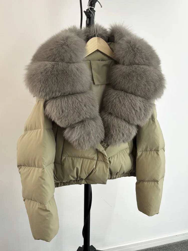 Lagabogy 2025 Big Real Fox Fur Collar New Winter Women Puffer Jacket 90% White Duck Down Coat Female Single Breasted Warm Parkas