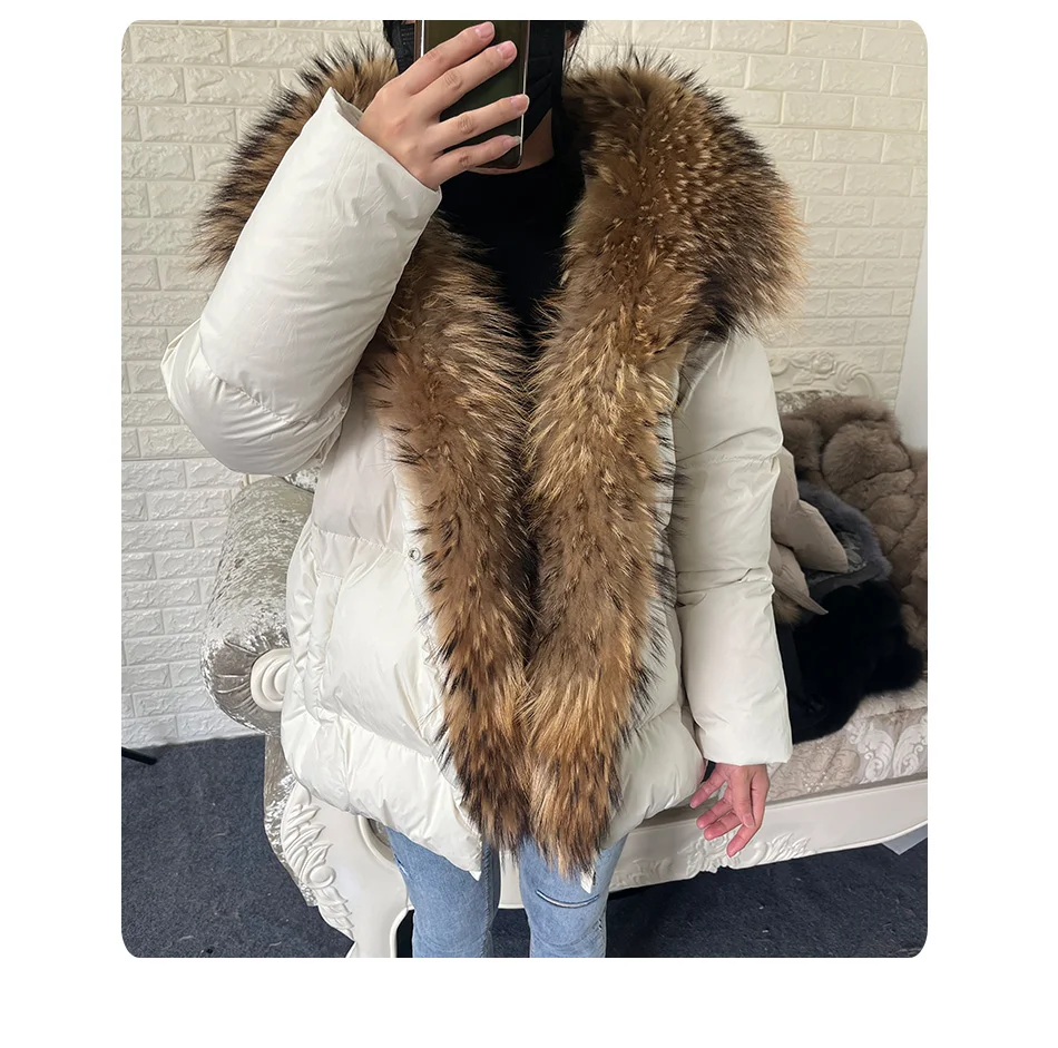 2026 MAOMAOKONG White Duck Down Jacket Winter Women Warm Loose Coat Natural Real Fox Fur Collar Thick Luxury Outerwear Parkas