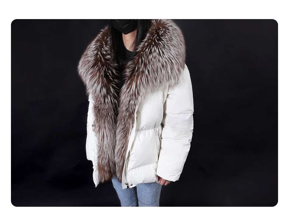 2026 MAOMAOKONG White Duck Down Jacket Winter Women Warm Loose Coat Natural Real Fox Fur Collar Thick Luxury Outerwear Parkas