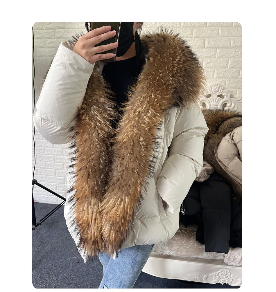 2026 MAOMAOKONG White Duck Down Jacket Winter Women Warm Loose Coat Natural Real Fox Fur Collar Thick Luxury Outerwear Parkas