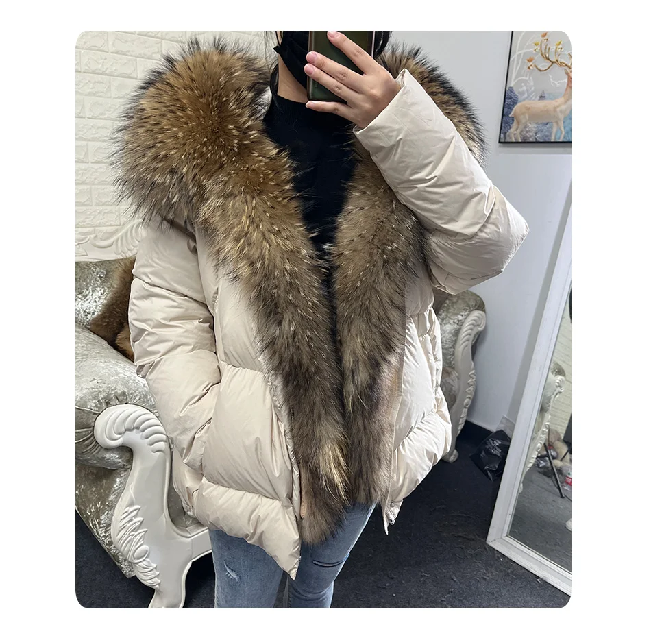 2026 MAOMAOKONG White Duck Down Jacket Winter Women Warm Loose Coat Natural Real Fox Fur Collar Thick Luxury Outerwear Parkas