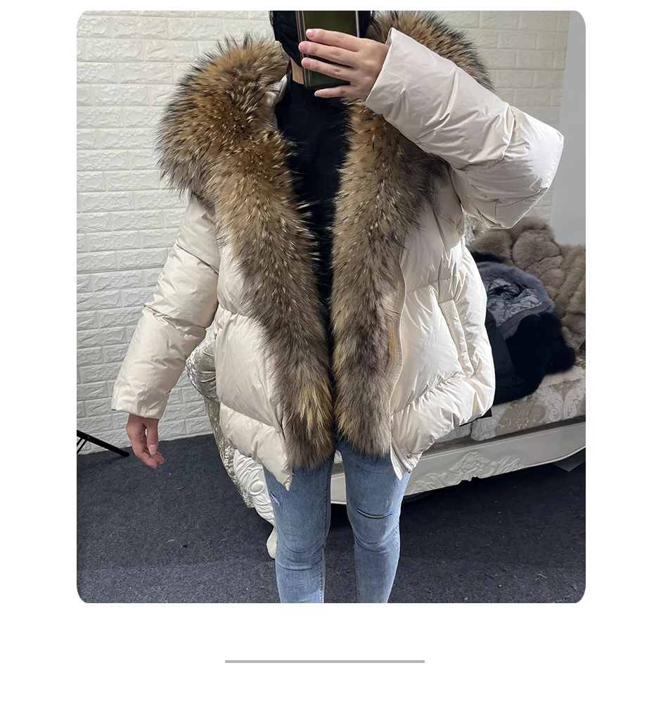 2026 MAOMAOKONG White Duck Down Jacket Winter Women Warm Loose Coat Natural Real Fox Fur Collar Thick Luxury Outerwear Parkas