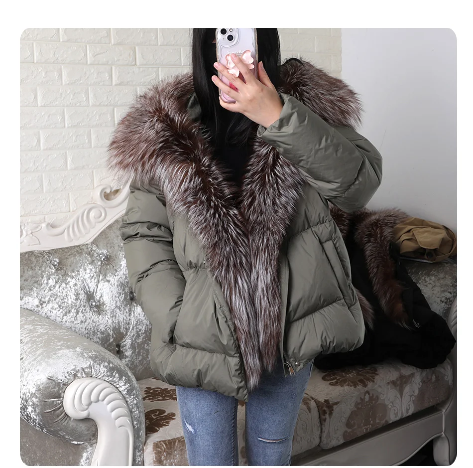 2026 MAOMAOKONG White Duck Down Jacket Winter Women Warm Loose Coat Natural Real Fox Fur Collar Thick Luxury Outerwear Parkas