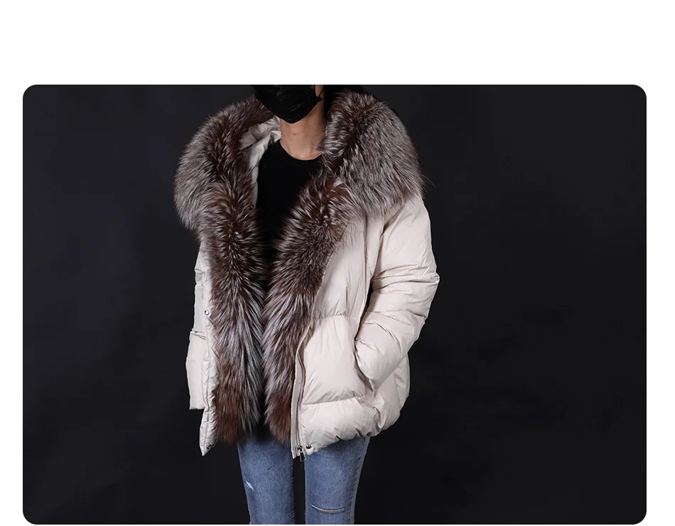2026 MAOMAOKONG White Duck Down Jacket Winter Women Warm Loose Coat Natural Real Fox Fur Collar Thick Luxury Outerwear Parkas