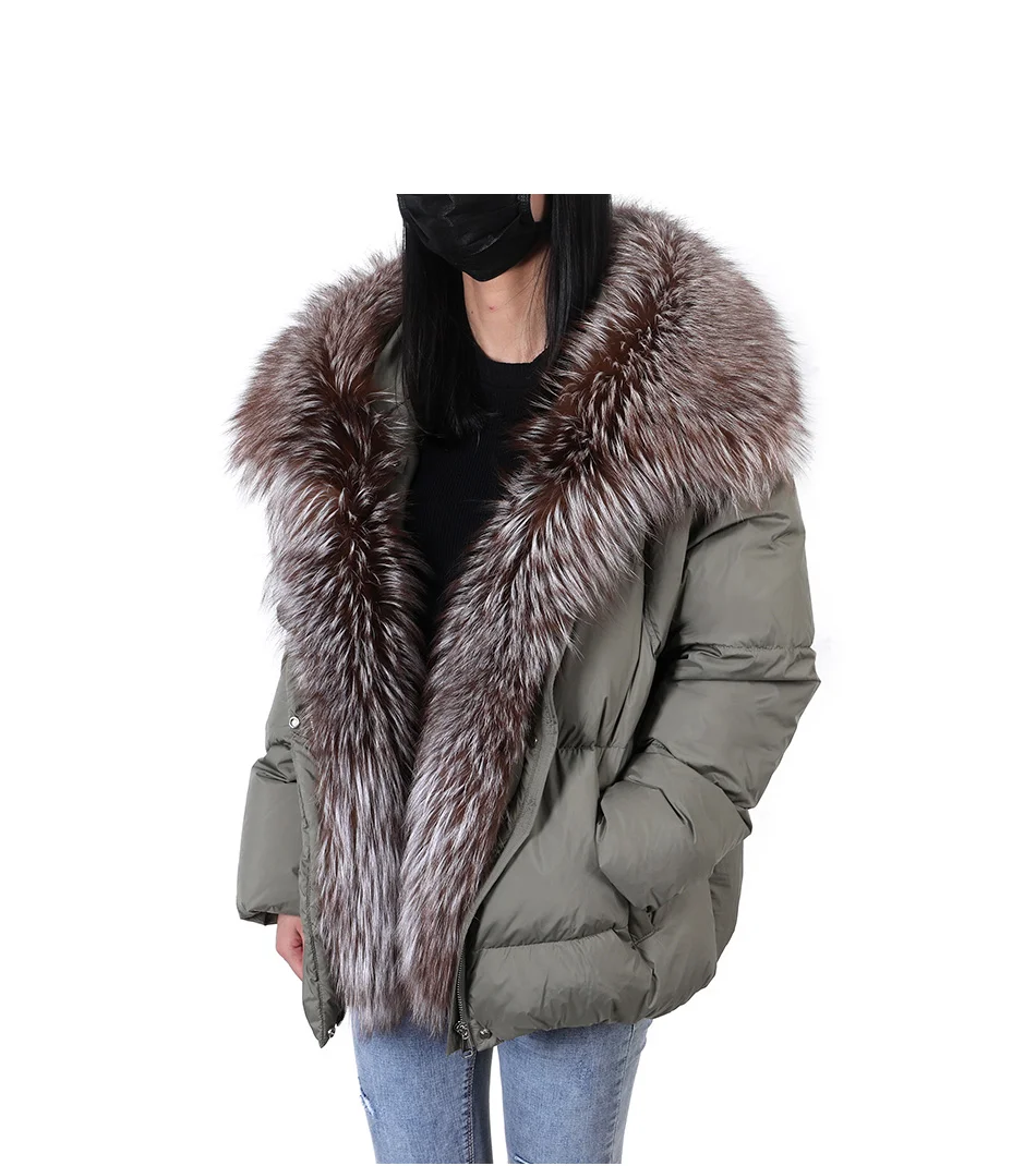 2026 MAOMAOKONG White Duck Down Jacket Winter Women Warm Loose Coat Natural Real Fox Fur Collar Thick Luxury Outerwear Parkas
