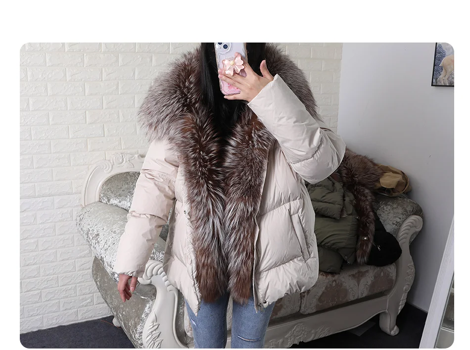 2026 MAOMAOKONG White Duck Down Jacket Winter Women Warm Loose Coat Natural Real Fox Fur Collar Thick Luxury Outerwear Parkas
