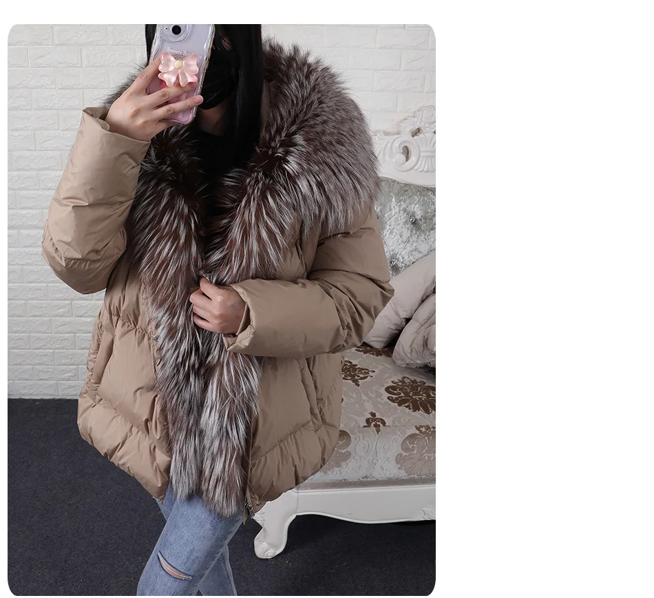 2026 MAOMAOKONG White Duck Down Jacket Winter Women Warm Loose Coat Natural Real Fox Fur Collar Thick Luxury Outerwear Parkas