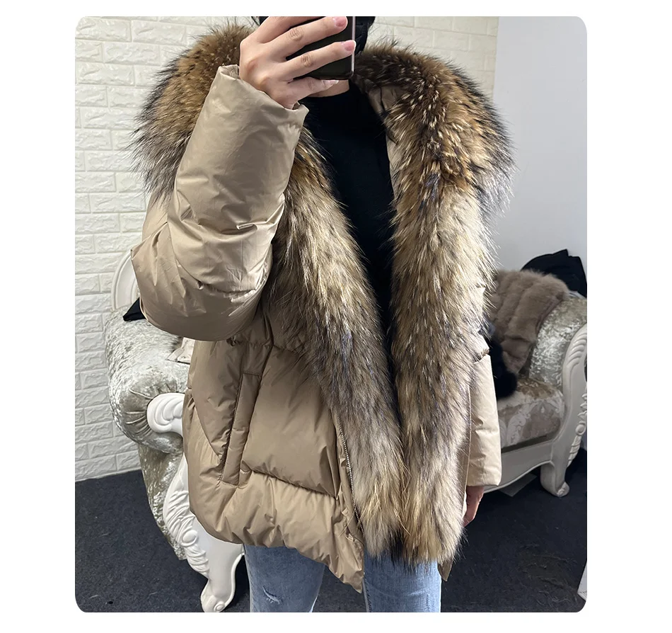 2026 MAOMAOKONG White Duck Down Jacket Winter Women Warm Loose Coat Natural Real Fox Fur Collar Thick Luxury Outerwear Parkas