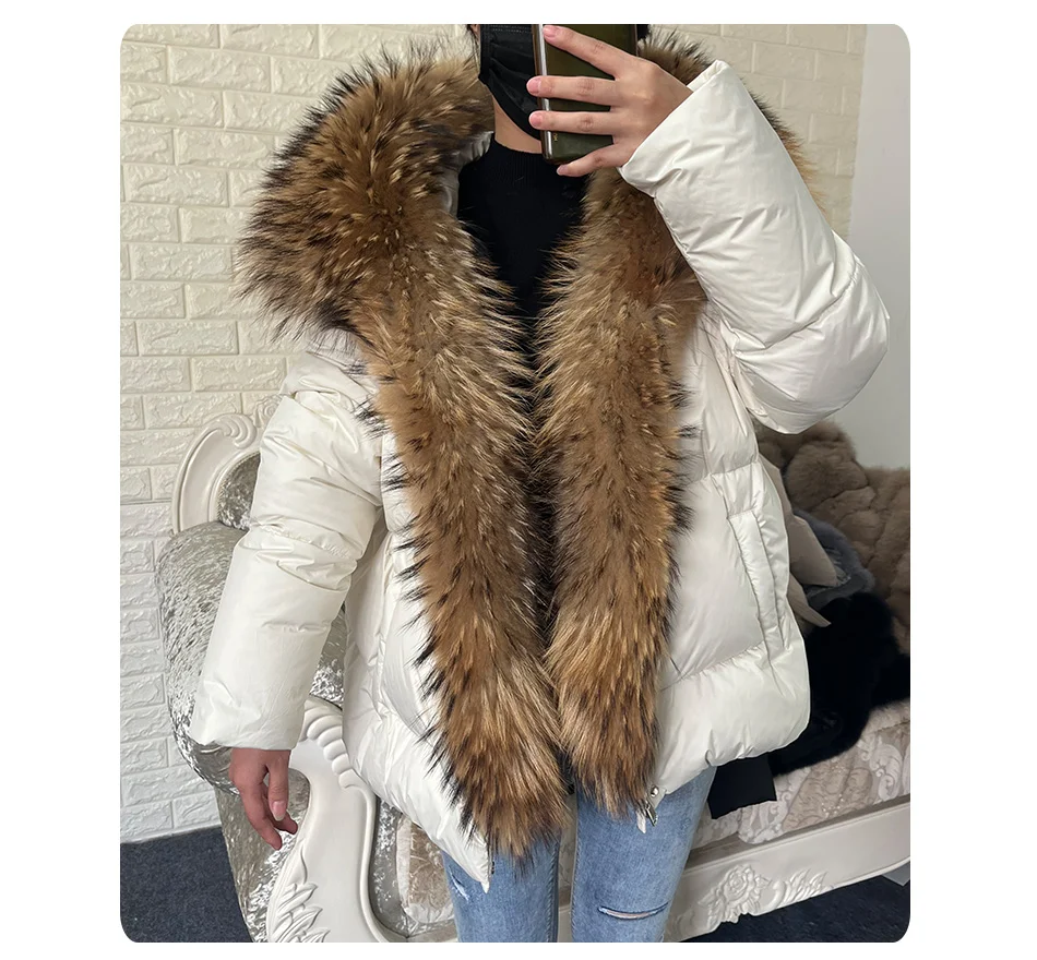 2026 MAOMAOKONG White Duck Down Jacket Winter Women Warm Loose Coat Natural Real Fox Fur Collar Thick Luxury Outerwear Parkas