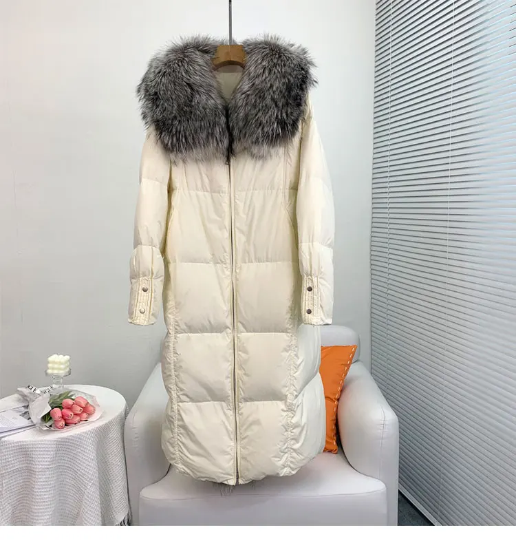 2025 New Winter Women Warm Coat 90% Goose Down Jacket Long Real Fox Fur Collar Thick Luxury Outerwear Female Coat Streetwear