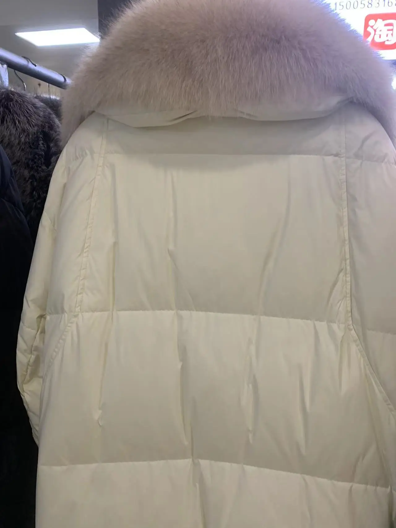 2025 New Winter Women Warm Coat 90% Goose Down Jacket Long Real Fox Fur Collar Thick Luxury Outerwear Female Coat Streetwear