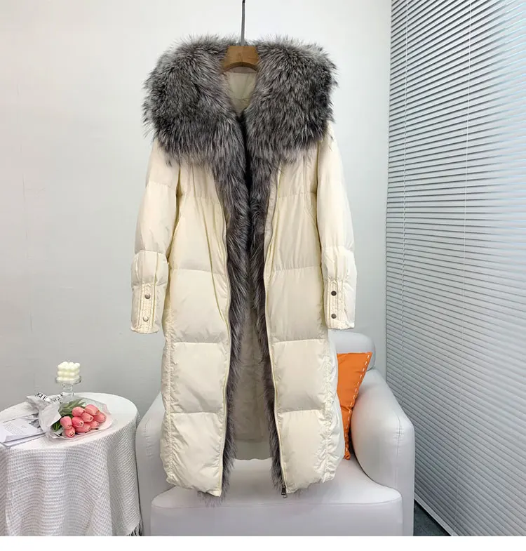 2025 New Winter Women Warm Coat 90% Goose Down Jacket Long Real Fox Fur Collar Thick Luxury Outerwear Female Coat Streetwear