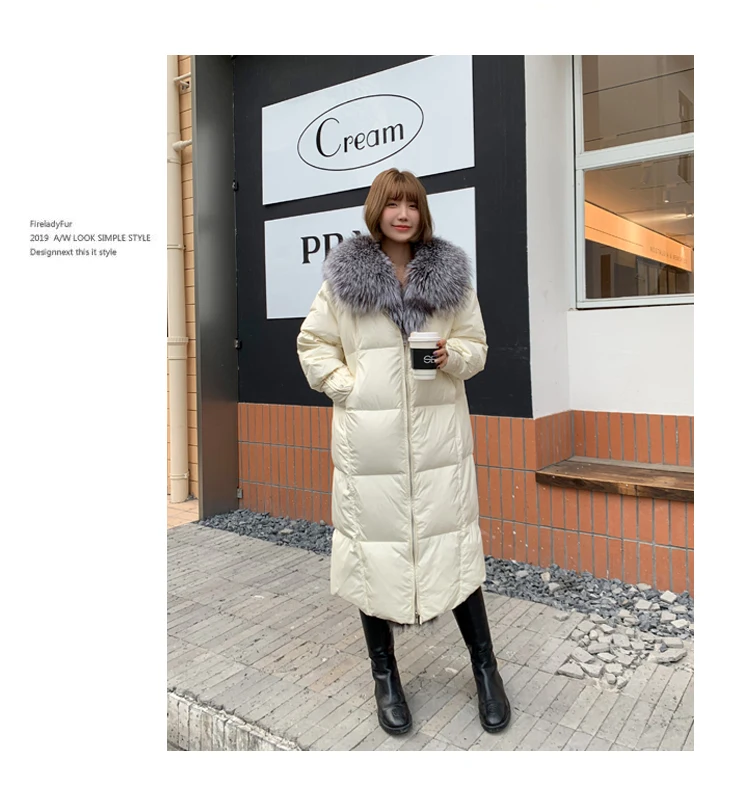 2025 New Winter Women Warm Coat 90% Goose Down Jacket Long Real Fox Fur Collar Thick Luxury Outerwear Female Coat Streetwear