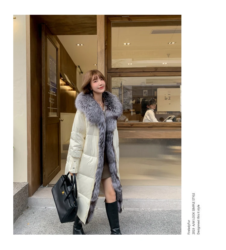 2025 New Winter Women Warm Coat 90% Goose Down Jacket Long Real Fox Fur Collar Thick Luxury Outerwear Female Coat Streetwear