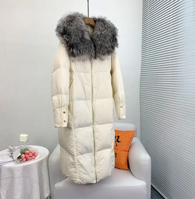 2025 New Winter Women Warm Coat 90% Goose Down Jacket Long Real Fox Fur Collar Thick Luxury Outerwear Female Coat Streetwear