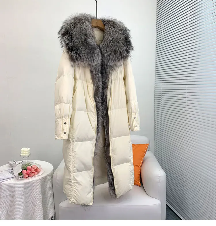2025 New Winter Women Warm Coat 90% Goose Down Jacket Long Real Fox Fur Collar Thick Luxury Outerwear Female Coat Streetwear