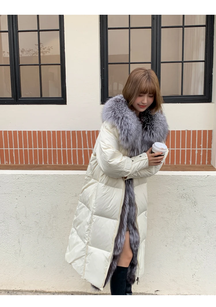 2025 New Winter Women Warm Coat 90% Goose Down Jacket Long Real Fox Fur Collar Thick Luxury Outerwear Female Coat Streetwear