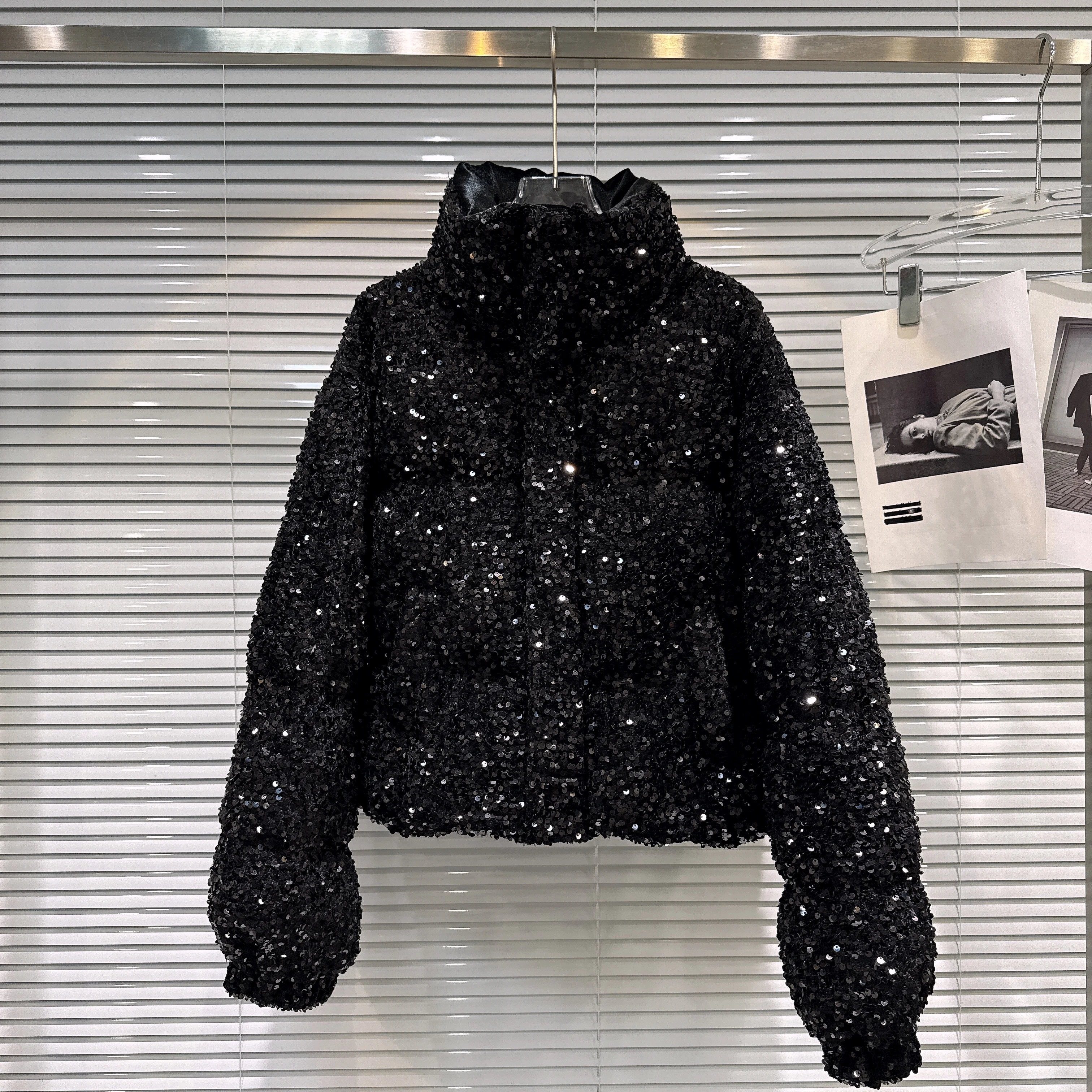 French Fashion Elegant Heavy Industry Colorful Sequin Stand Collar Thickened Warm Down Coats Women Winter Puffer Short Jackets