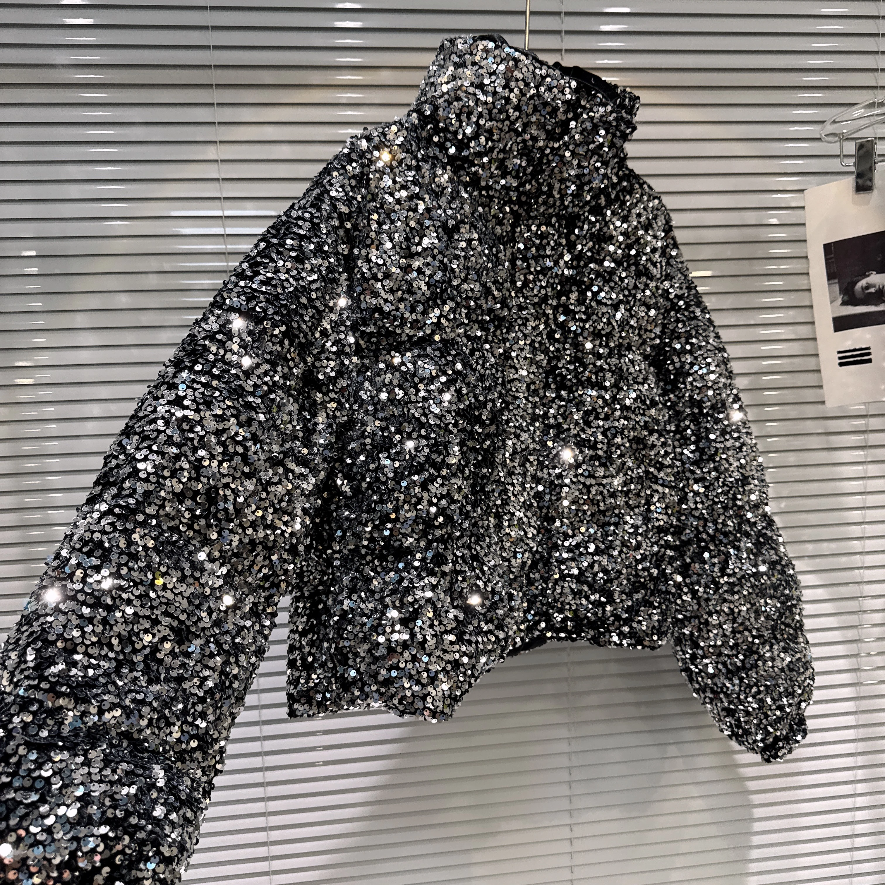French Fashion Elegant Heavy Industry Colorful Sequin Stand Collar Thickened Warm Down Coats Women Winter Puffer Short Jackets