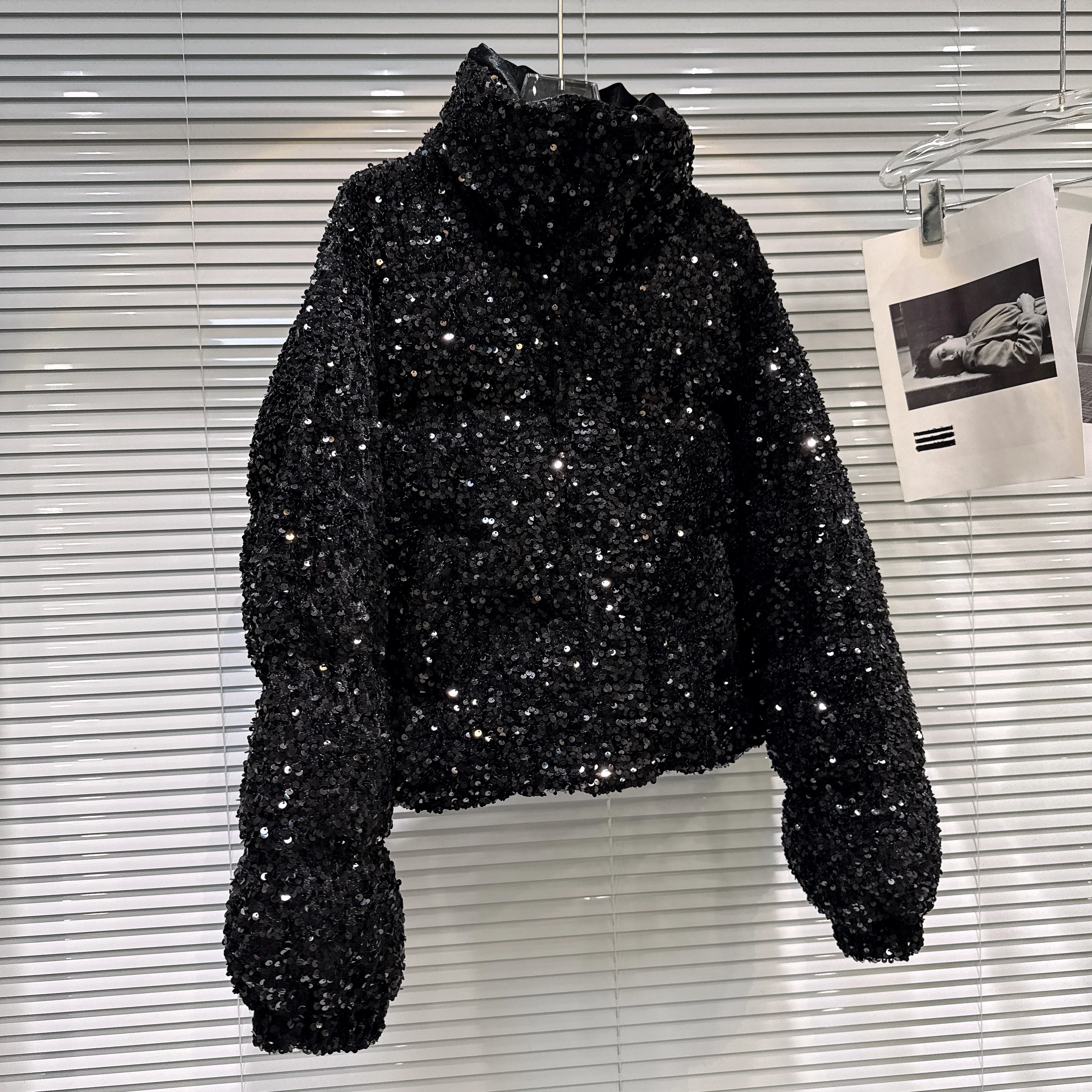 French Fashion Elegant Heavy Industry Colorful Sequin Stand Collar Thickened Warm Down Coats Women Winter Puffer Short Jackets