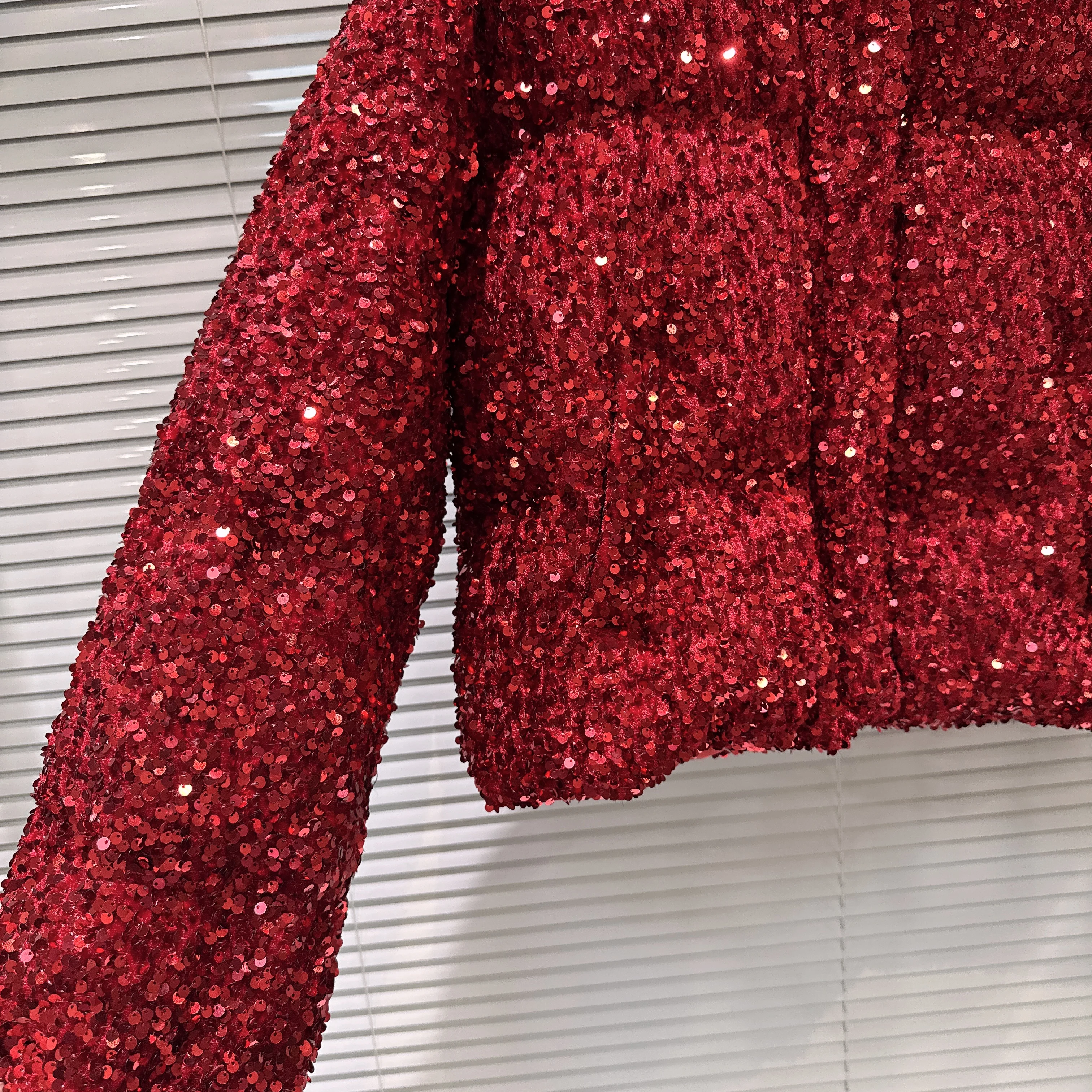 French Fashion Elegant Heavy Industry Colorful Sequin Stand Collar Thickened Warm Down Coats Women Winter Puffer Short Jackets