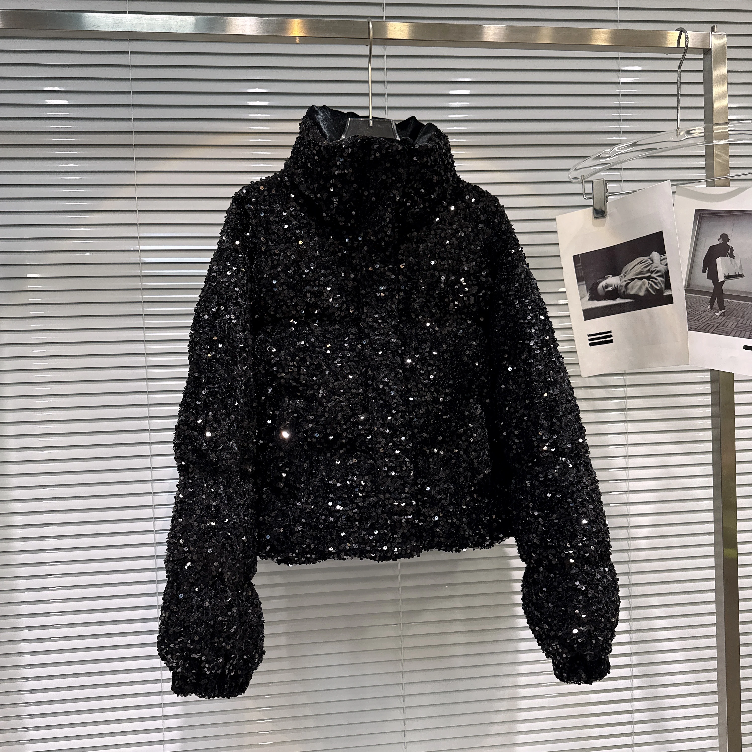 French Fashion Elegant Heavy Industry Colorful Sequin Stand Collar Thickened Warm Down Coats Women Winter Puffer Short Jackets