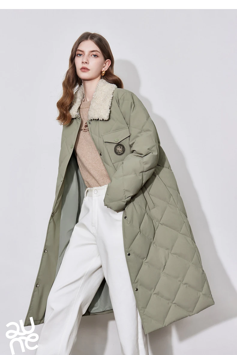 TOYOUTH Womens Down Coat 2024 Winter New Fur Collar Single Breasted Button Medium Thick Long Coat