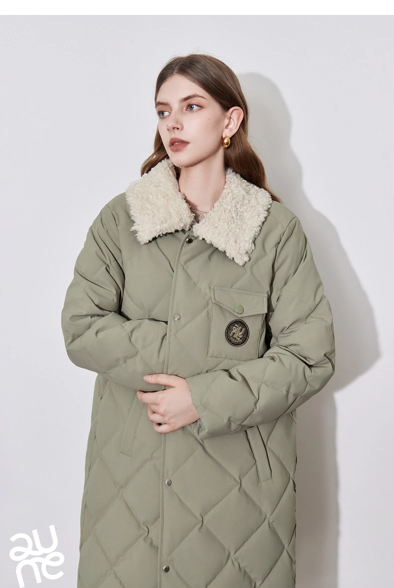TOYOUTH Womens Down Coat 2024 Winter New Fur Collar Single Breasted Button Medium Thick Long Coat