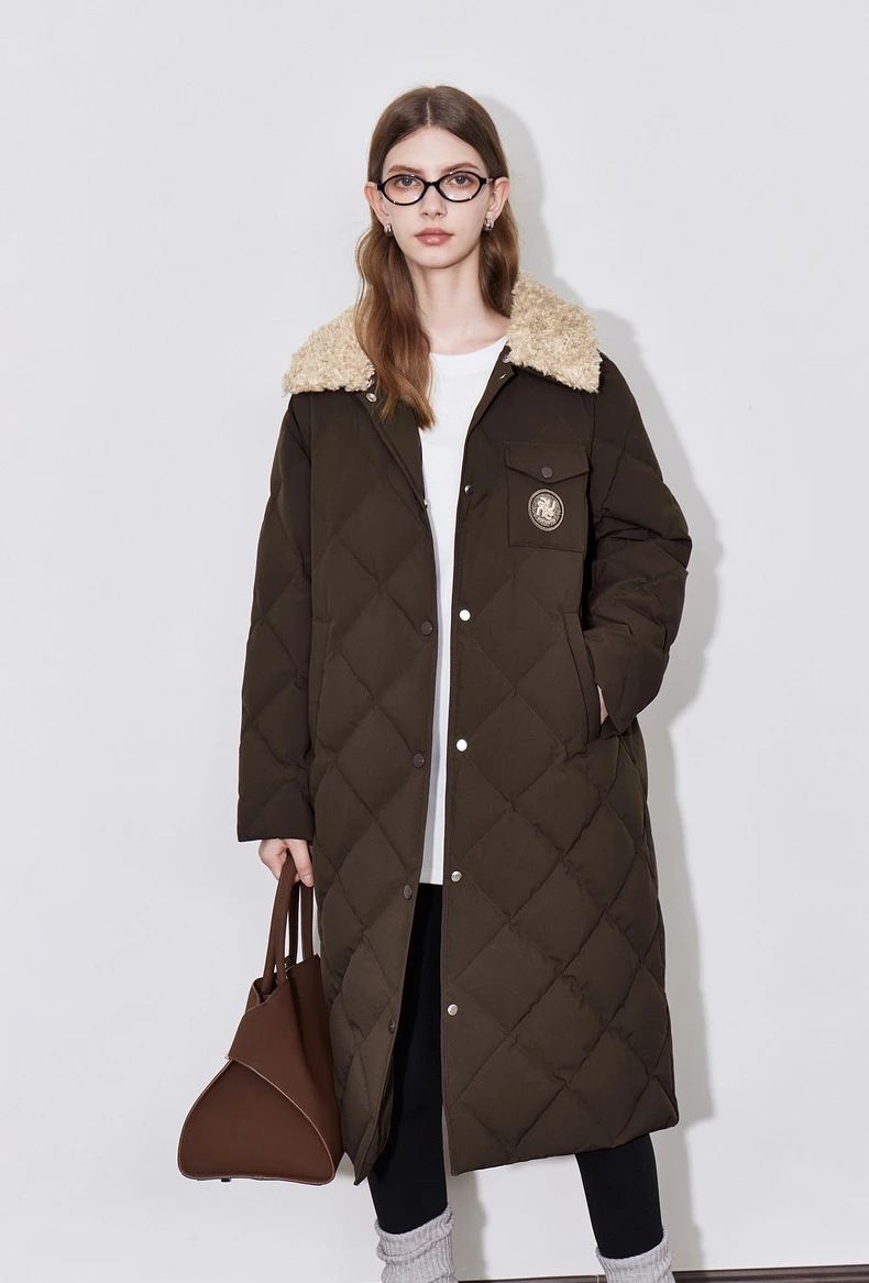 TOYOUTH Womens Down Coat 2024 Winter New Fur Collar Single Breasted Button Medium Thick Long Coat