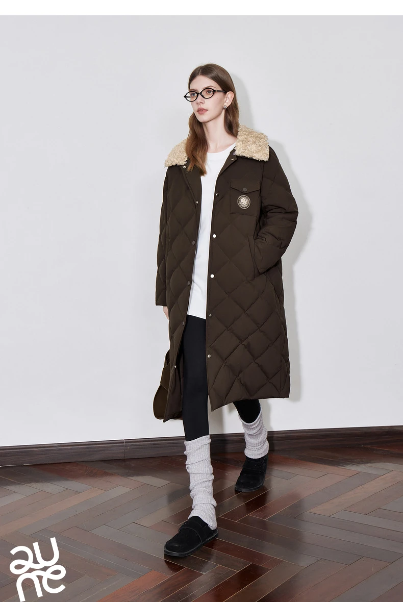 TOYOUTH Womens Down Coat 2024 Winter New Fur Collar Single Breasted Button Medium Thick Long Coat