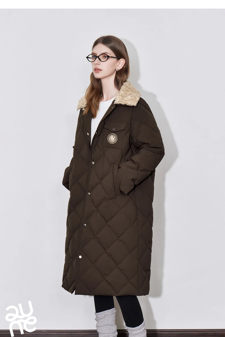 TOYOUTH Womens Down Coat 2024 Winter New Fur Collar Single Breasted Button Medium Thick Long Coat
