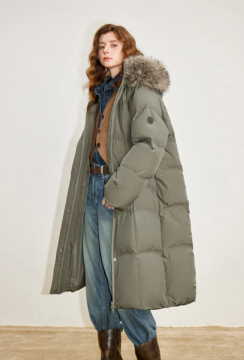 TOYOUTH Women 90% White Duck Down Thick Down Jacket 2025 Winter New Fur Collar Hooded Extra Long Warm Jacket Coat
