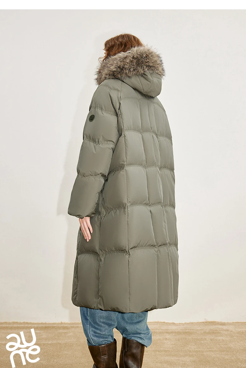 TOYOUTH Women 90% White Duck Down Thick Down Jacket 2025 Winter New Fur Collar Hooded Extra Long Warm Jacket Coat