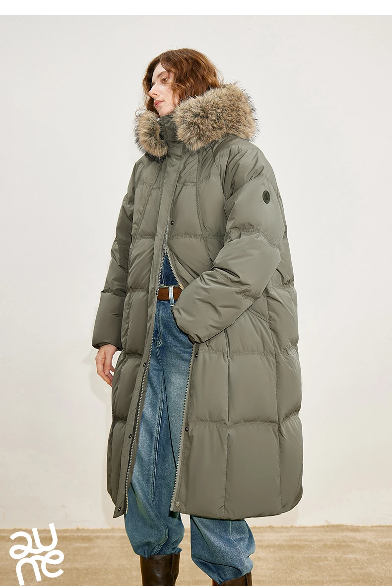 TOYOUTH Women 90% White Duck Down Thick Down Jacket 2025 Winter New Fur Collar Hooded Extra Long Warm Jacket Coat