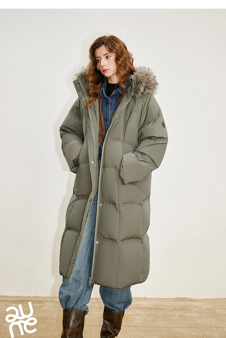 TOYOUTH Women 90% White Duck Down Thick Down Jacket 2025 Winter New Fur Collar Hooded Extra Long Warm Jacket Coat
