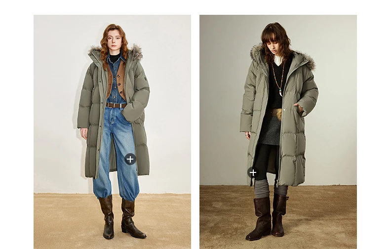 TOYOUTH Women 90% White Duck Down Thick Down Jacket 2025 Winter New Fur Collar Hooded Extra Long Warm Jacket Coat