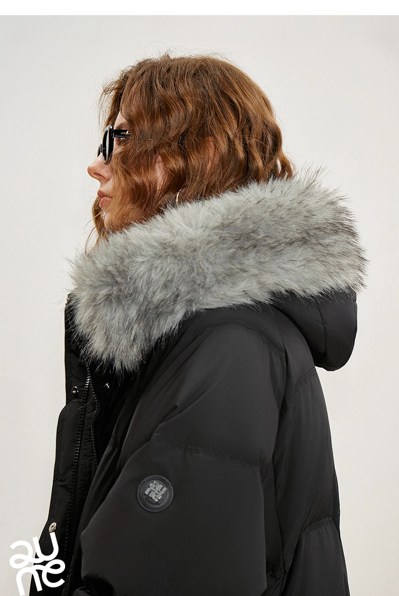 TOYOUTH Women 90% White Duck Down Thick Down Jacket 2025 Winter New Fur Collar Hooded Extra Long Warm Jacket Coat