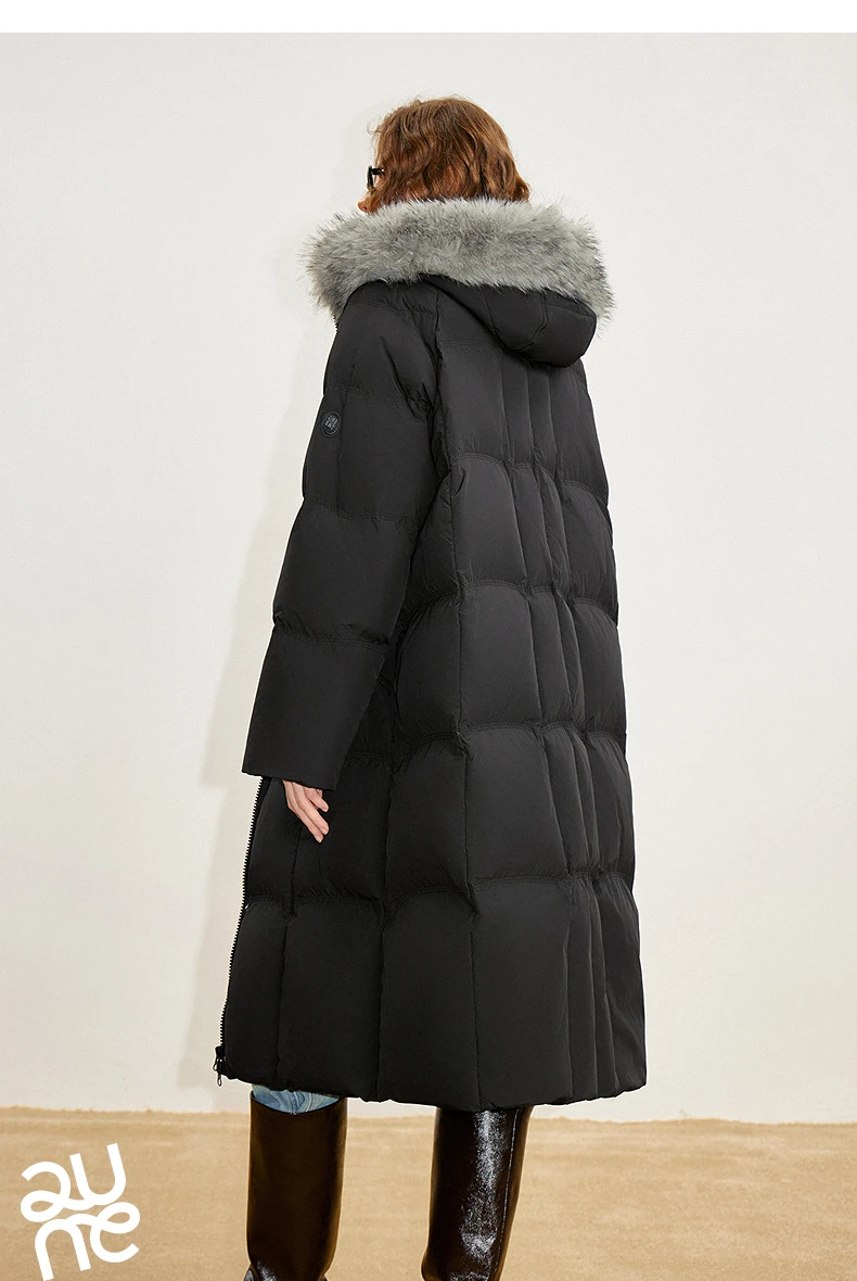 TOYOUTH Women 90% White Duck Down Thick Down Jacket 2025 Winter New Fur Collar Hooded Extra Long Warm Jacket Coat