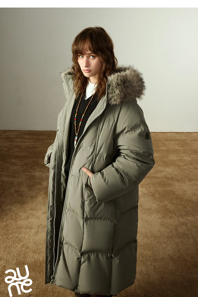 TOYOUTH Women 90% White Duck Down Thick Down Jacket 2025 Winter New Fur Collar Hooded Extra Long Warm Jacket Coat
