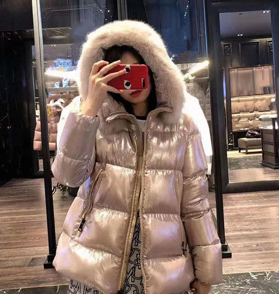 Maomaokong Winter Jacket Women Real Fur Coat Parkas Duck Down Lining Coat Real Raccoon Fur Collar Warm Black Streetwear