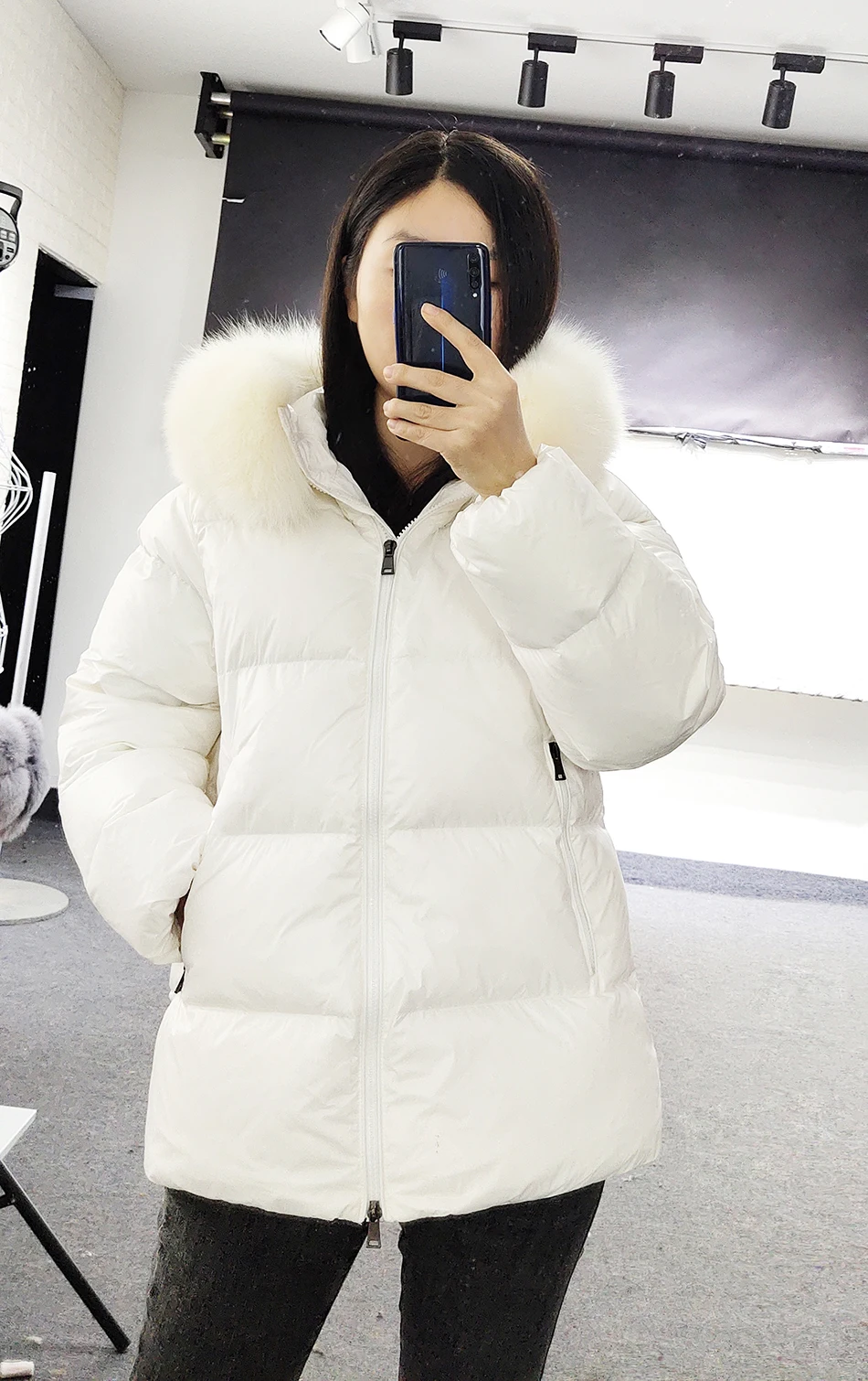 Maomaokong Winter Jacket Women Real Fur Coat Parkas Duck Down Lining Coat Real Raccoon Fur Collar Warm Black Streetwear