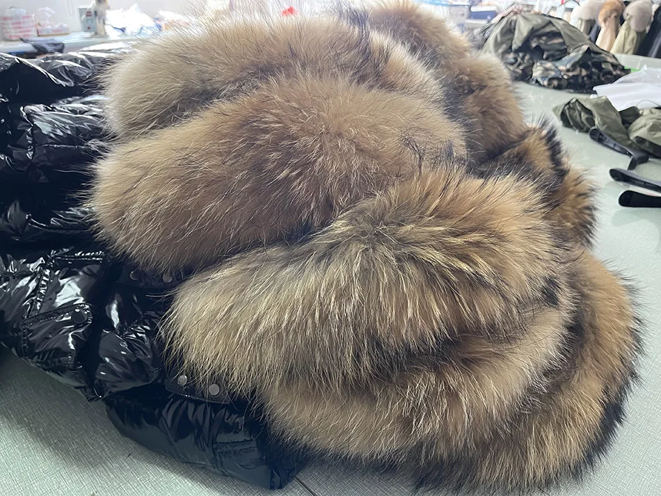 Maomaokong Winter Jacket Women Real Fur Coat Parkas Duck Down Lining Coat Real Raccoon Fur Collar Warm Black Streetwear