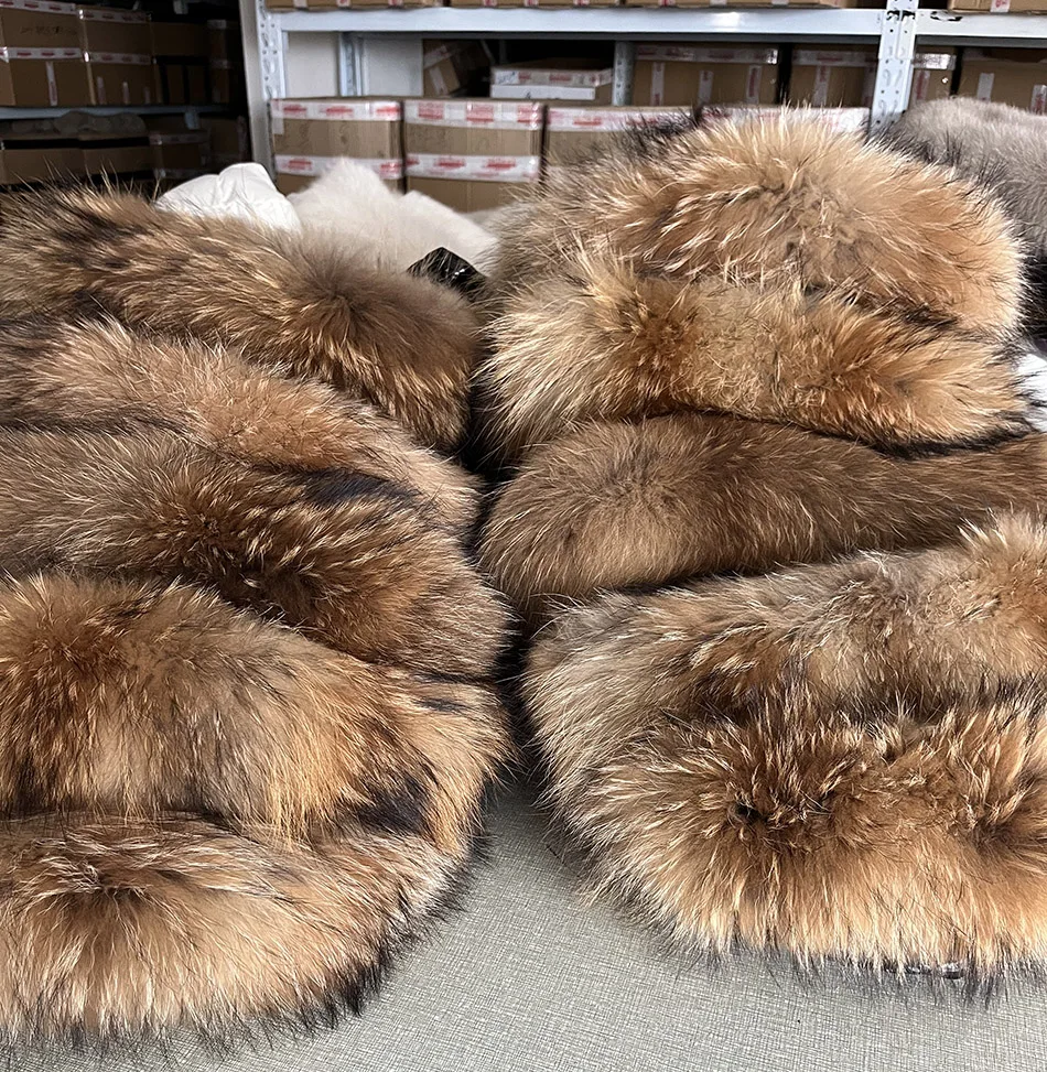 Maomaokong Winter Jacket Women Real Fur Coat Parkas Duck Down Lining Coat Real Raccoon Fur Collar Warm Black Streetwear
